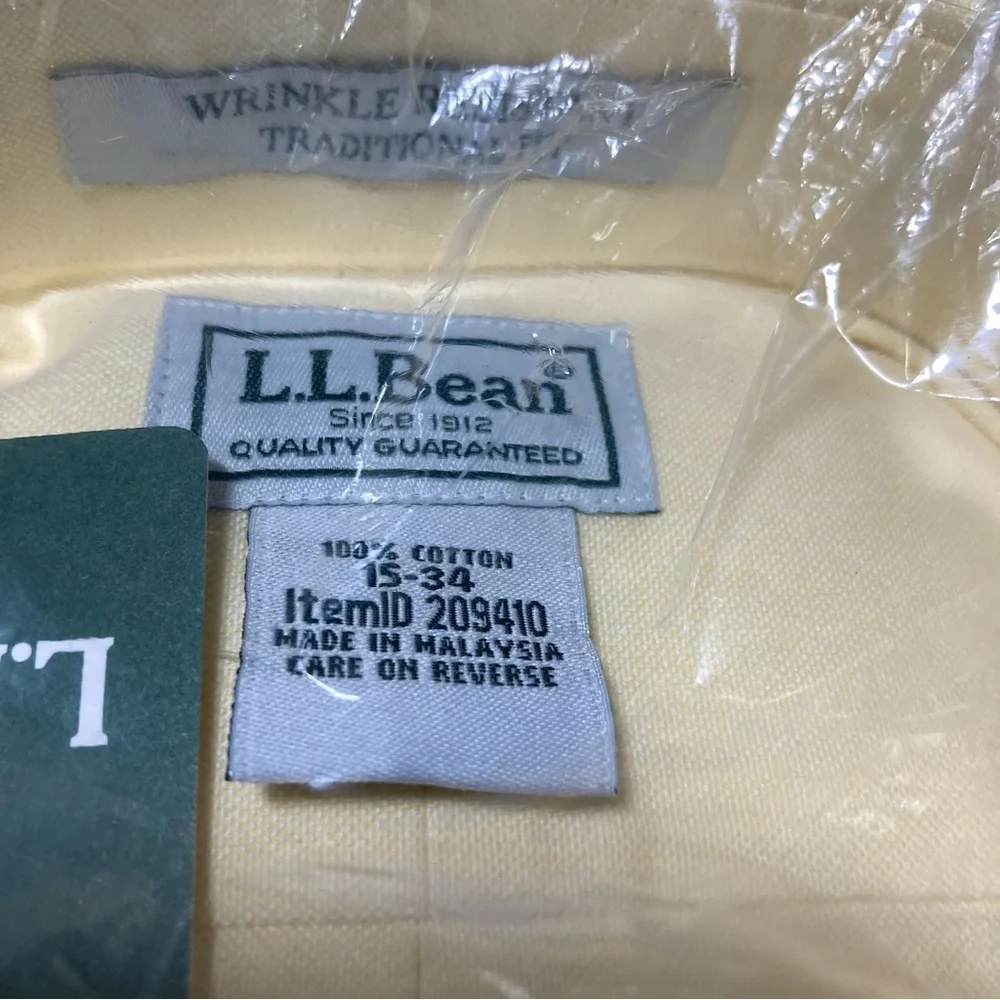 L.L. Bean Classic Wrinkle Resistant Oxford Shirt Men's 15 34 Sun Yellow NWT - Picture 7 of 12